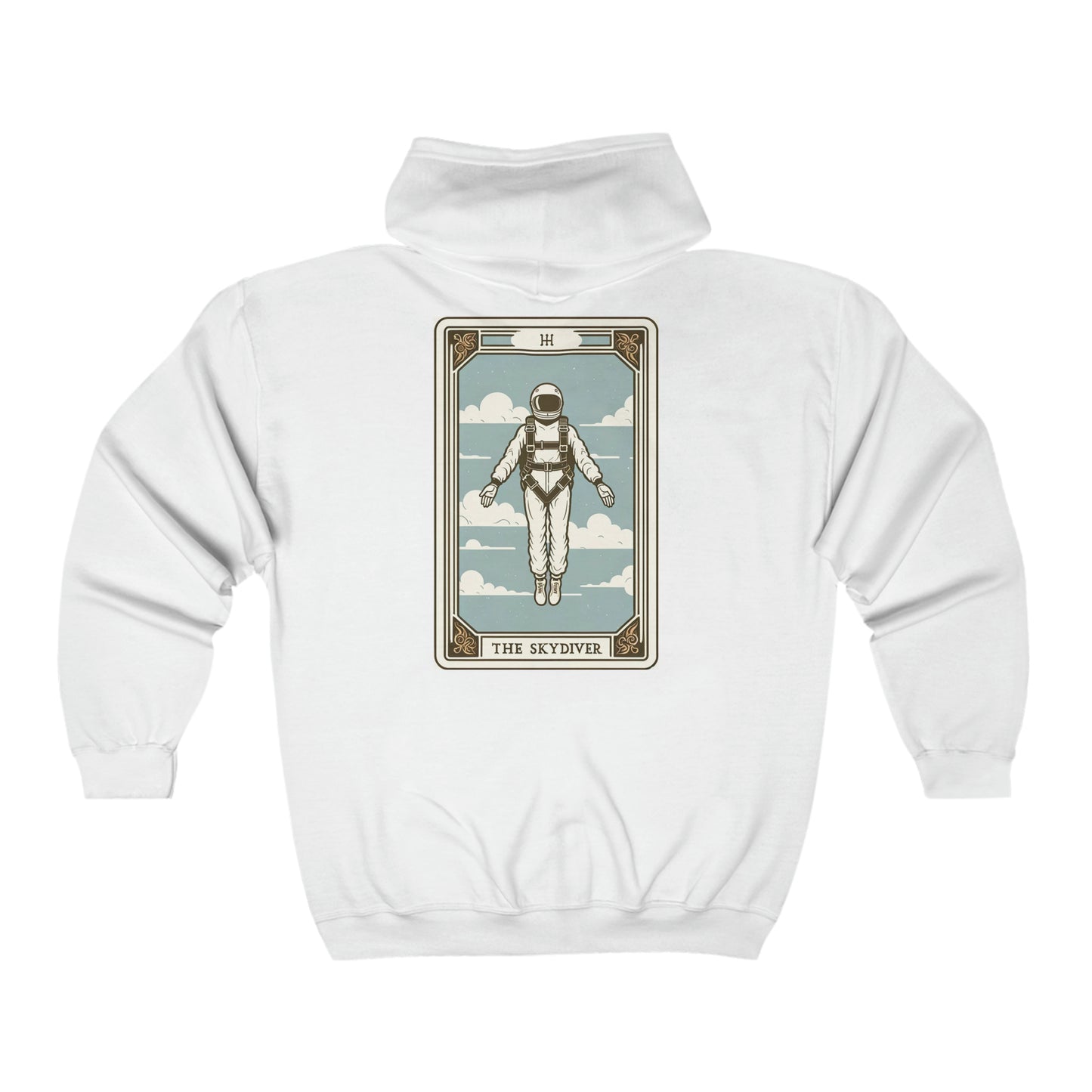 The Skydiver Tarot™ Full Zip Hooded Sweatshirt, (tarot on back)