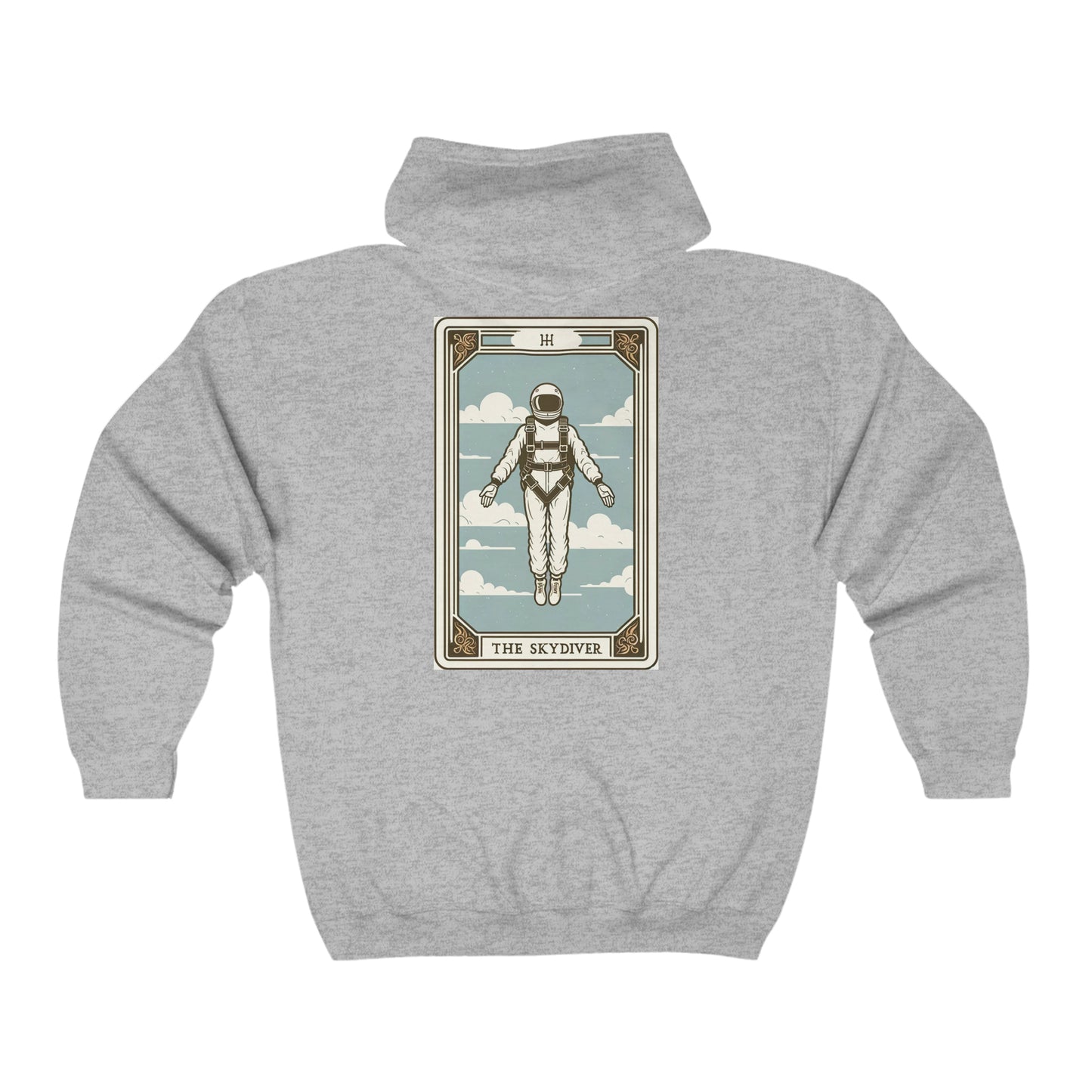 The Skydiver Tarot™ Full Zip Hooded Sweatshirt, (tarot on back)