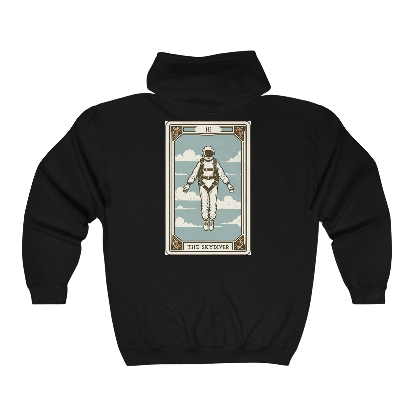 The Skydiver Tarot™ Full Zip Hooded Sweatshirt, (tarot on back)